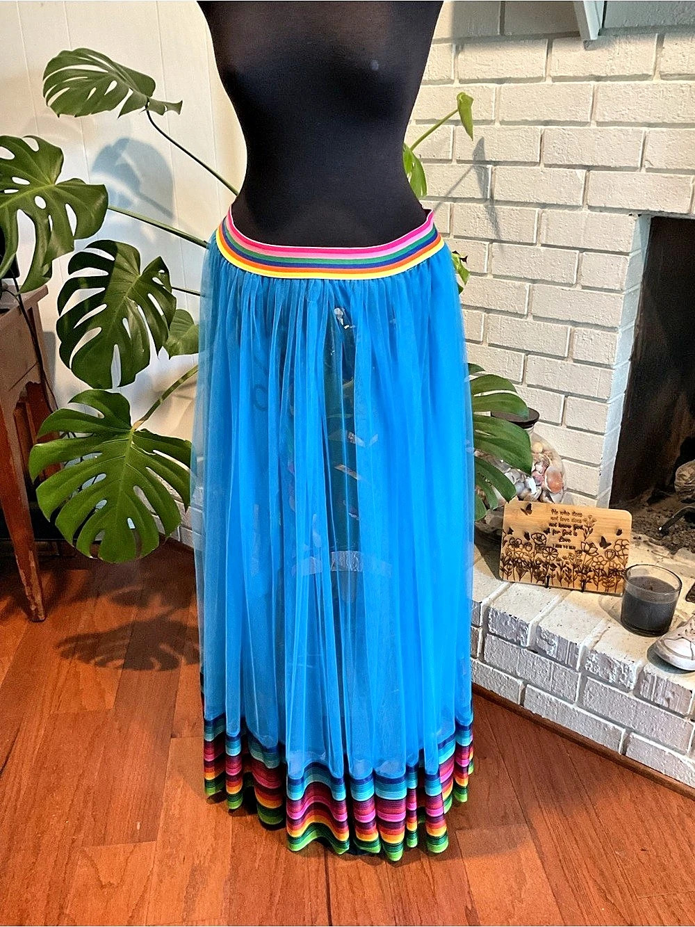 Blue Color Belly Dance Sheer Block Maxi Skirt